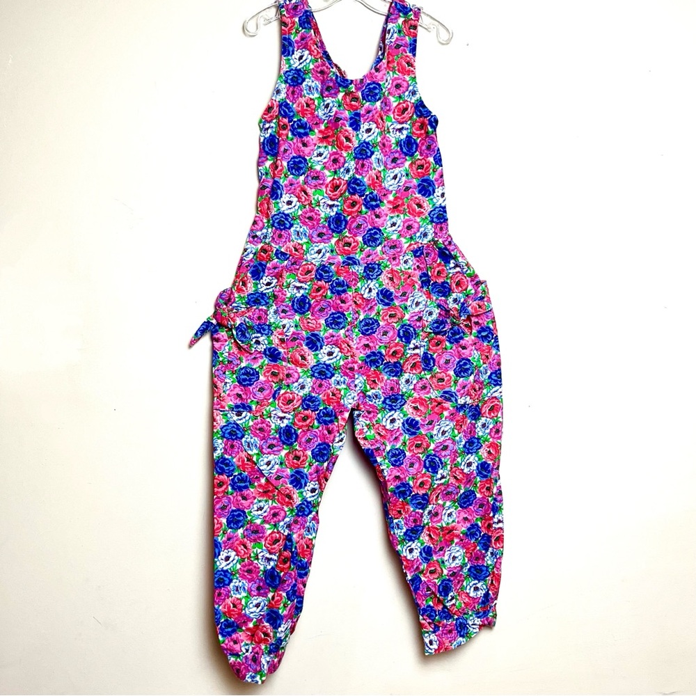 VTG Amy Too Amy Byer Girls One Piece Romper Pink Flowers Back Ties Size 8 90s‎
